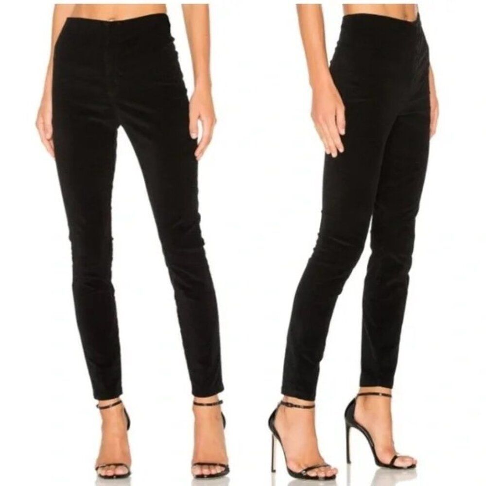 Mother High Waisted Black Velvet Seamless Looker Pants Skinny, Size 29